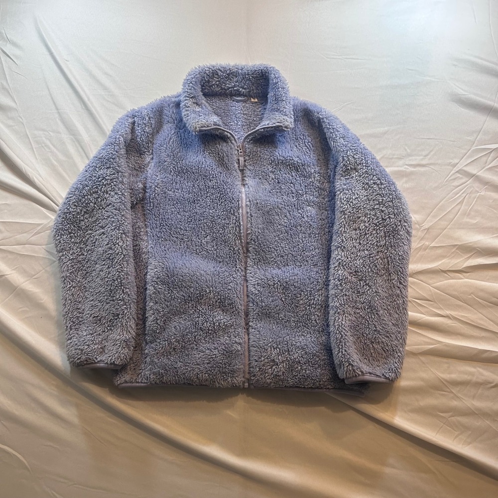 Uniqlo Fluffy Yarn Fleece Full Zip Jacket Periwinkle Blue 160 XS/S